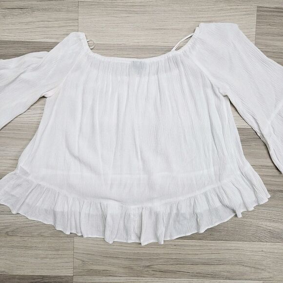 TOPSHOP Womens White Cropped Ruffle 3/4 Sleeve Sheer Top Size 4 - Picture 7 of 7
